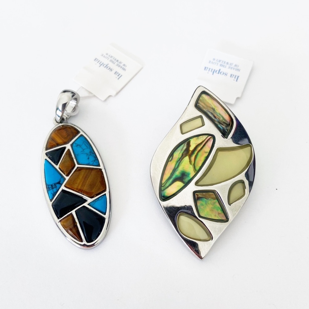 3 NWT Lia Sophia silver tone faux stone pendants